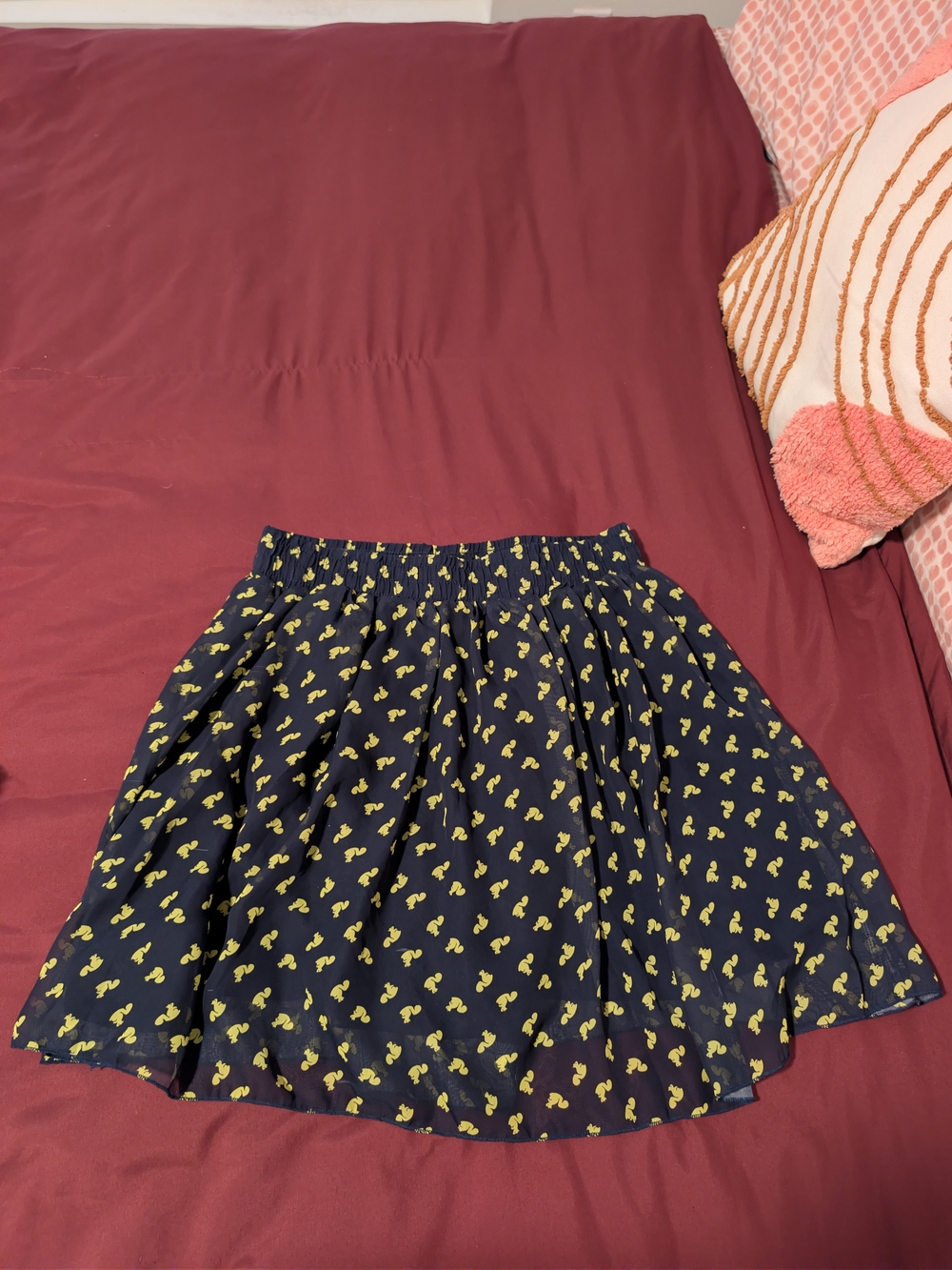 Black Skirt with Yellow Print - Women's Gathered Skirt